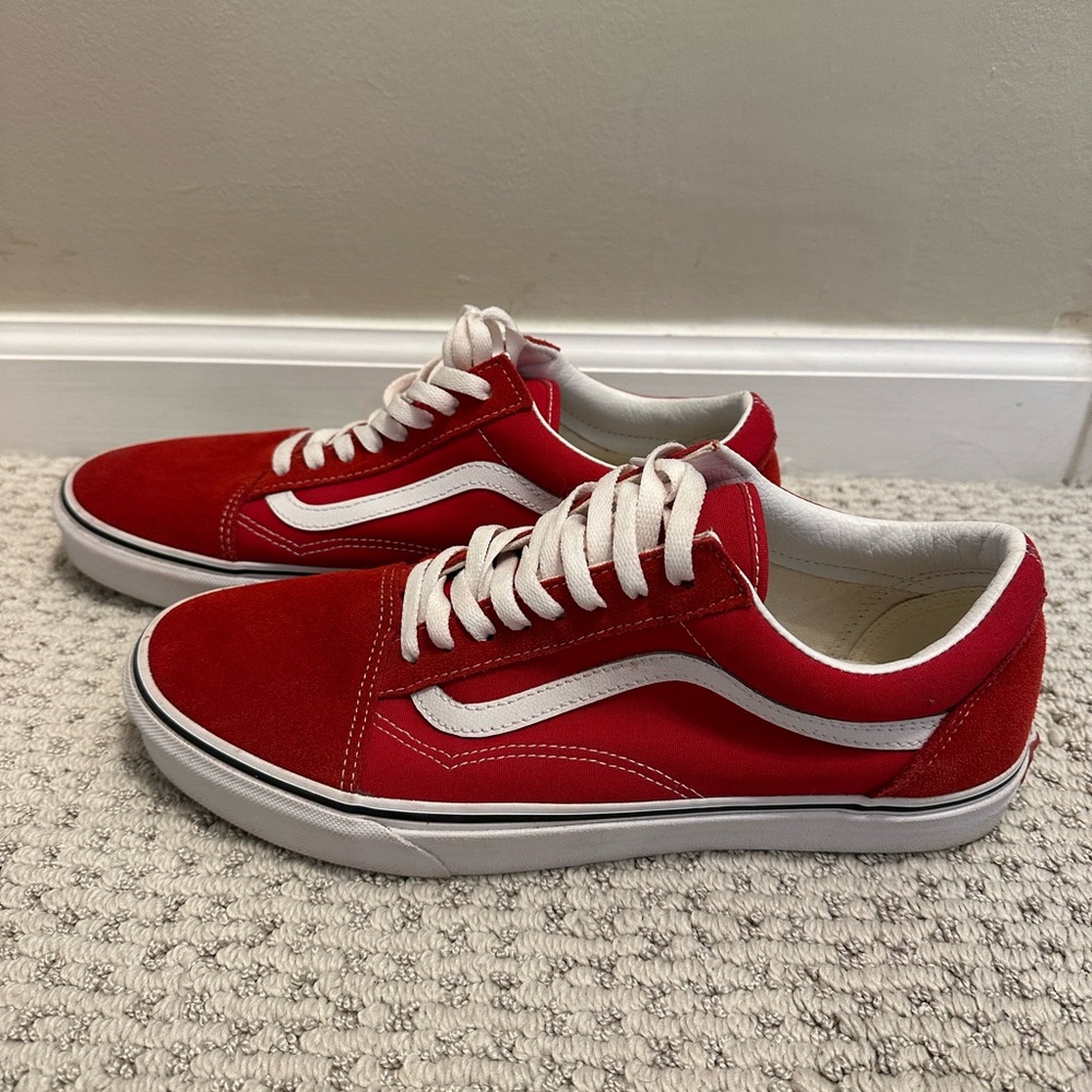 Vans Red and White Old Skool Skate Sneakers